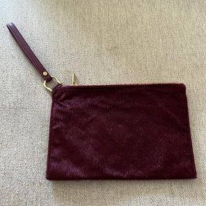 Maroon faux fur clutch/pouch with wrist strap